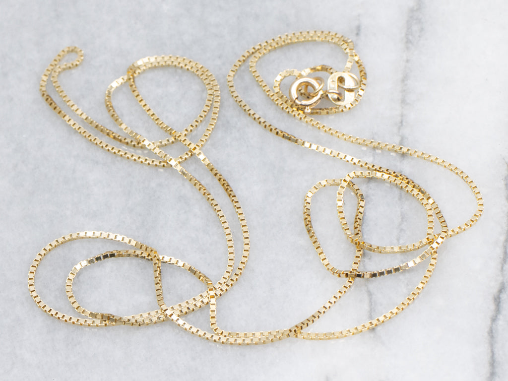 Long Italian Yellow Gold Box Chain