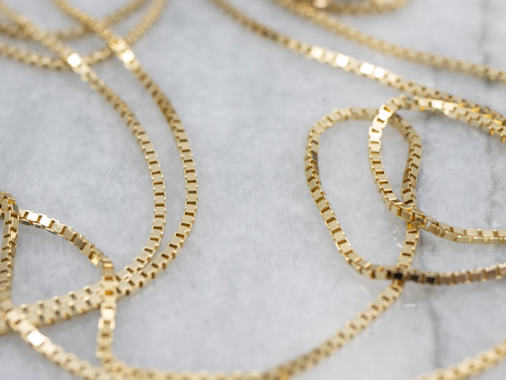 Long Italian Yellow Gold Box Chain