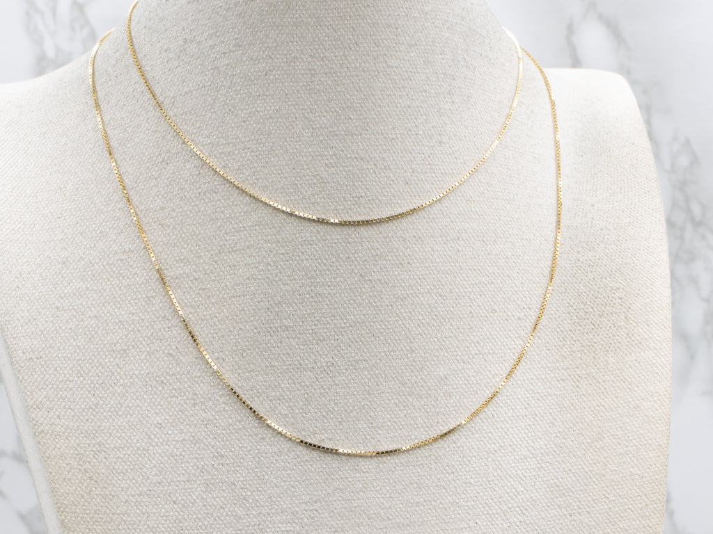 Long Italian Yellow Gold Box Chain