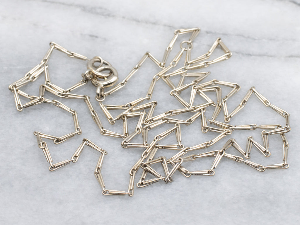 Antique White Gold Double Bar Link Lariat Chain