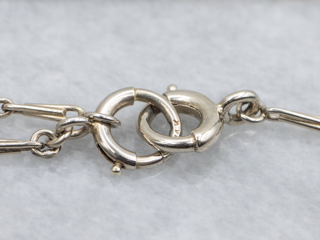 Antique White Gold Double Bar Link Lariat Chain