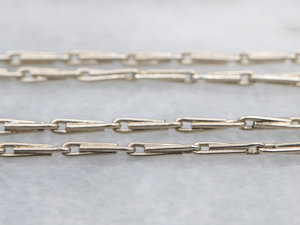 Antique White Gold Double Bar Link Lariat Chain