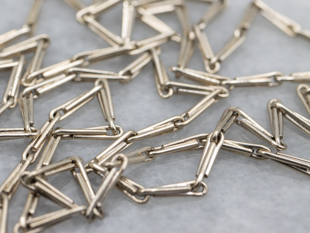 Antique White Gold Double Bar Link Lariat Chain