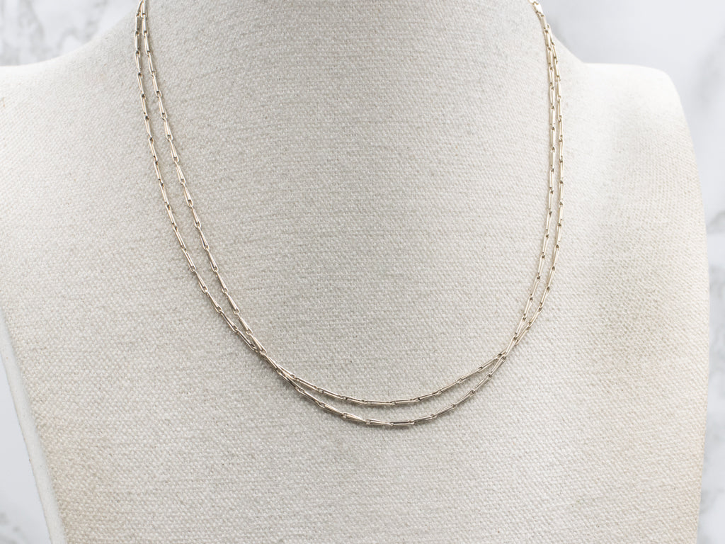 Antique White Gold Double Bar Link Lariat Chain