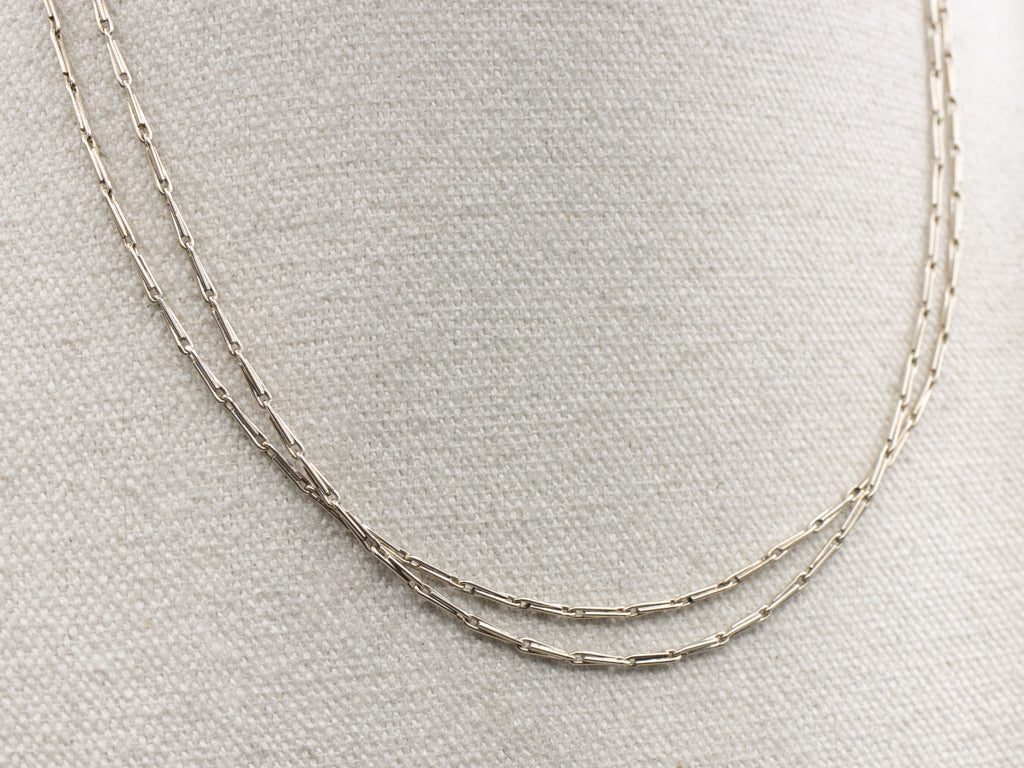 Antique White Gold Double Bar Link Lariat Chain