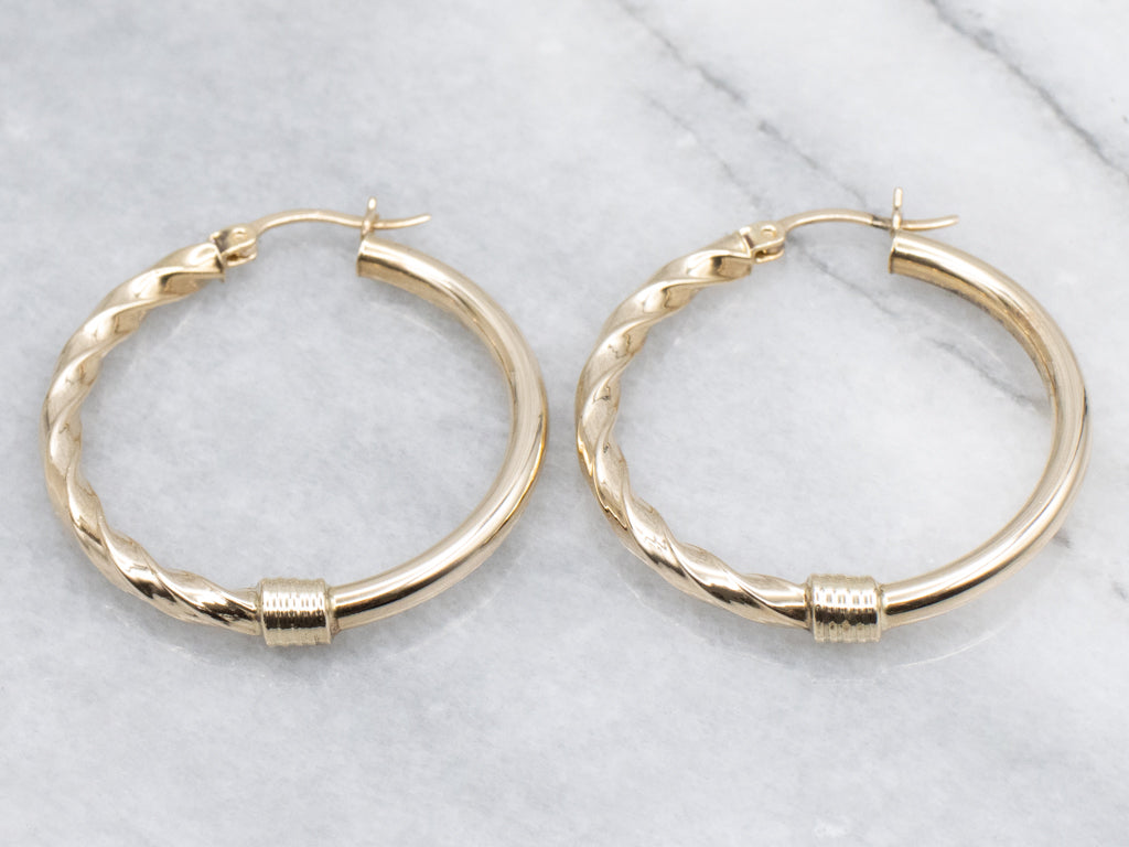 Partial Twist Yellow Gold Hoop Earrings