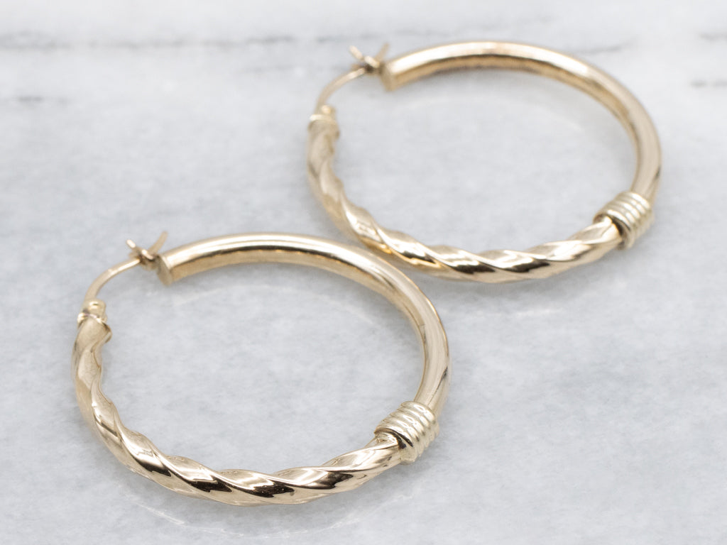 Partial Twist Yellow Gold Hoop Earrings