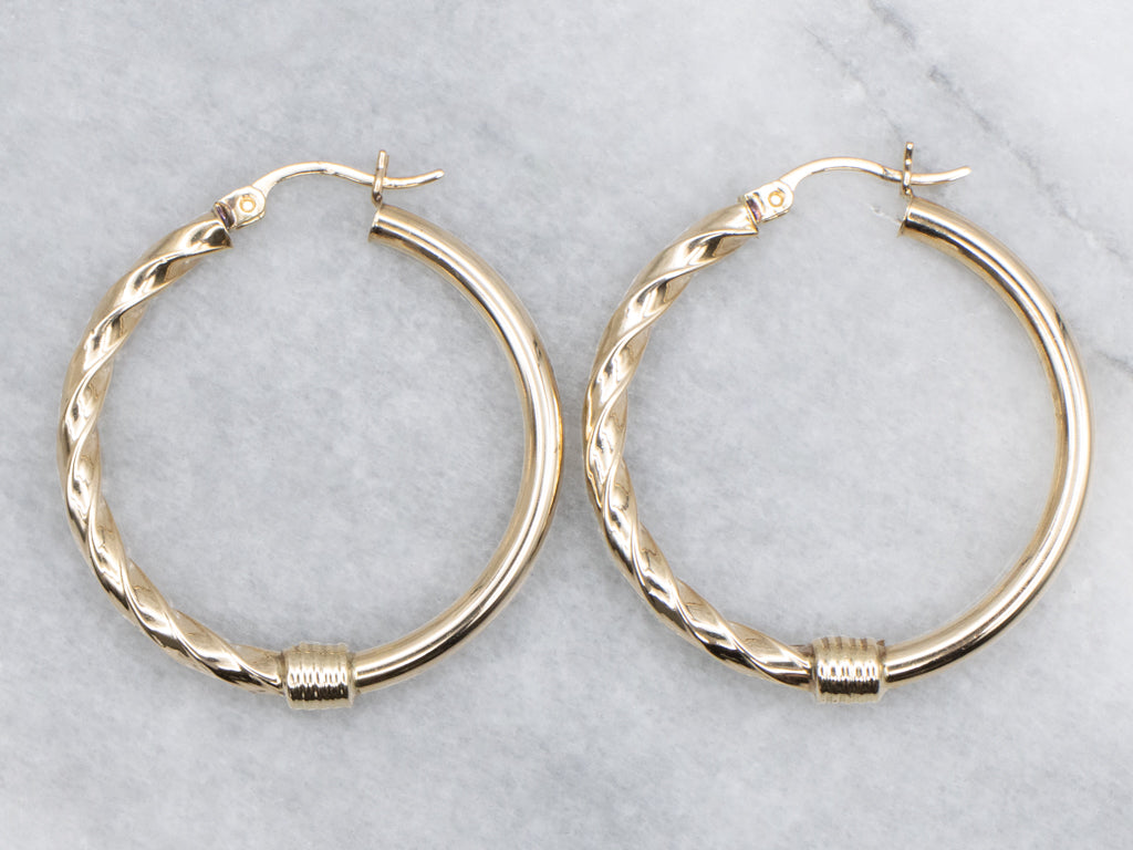 Partial Twist Yellow Gold Hoop Earrings