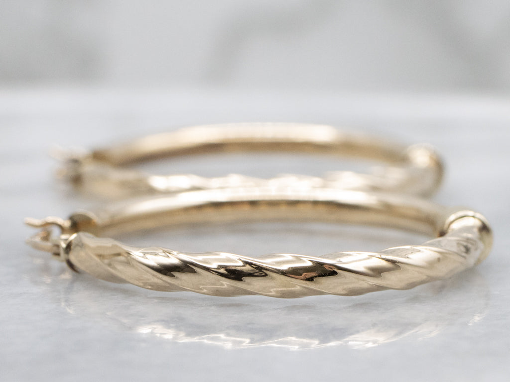 Partial Twist Yellow Gold Hoop Earrings