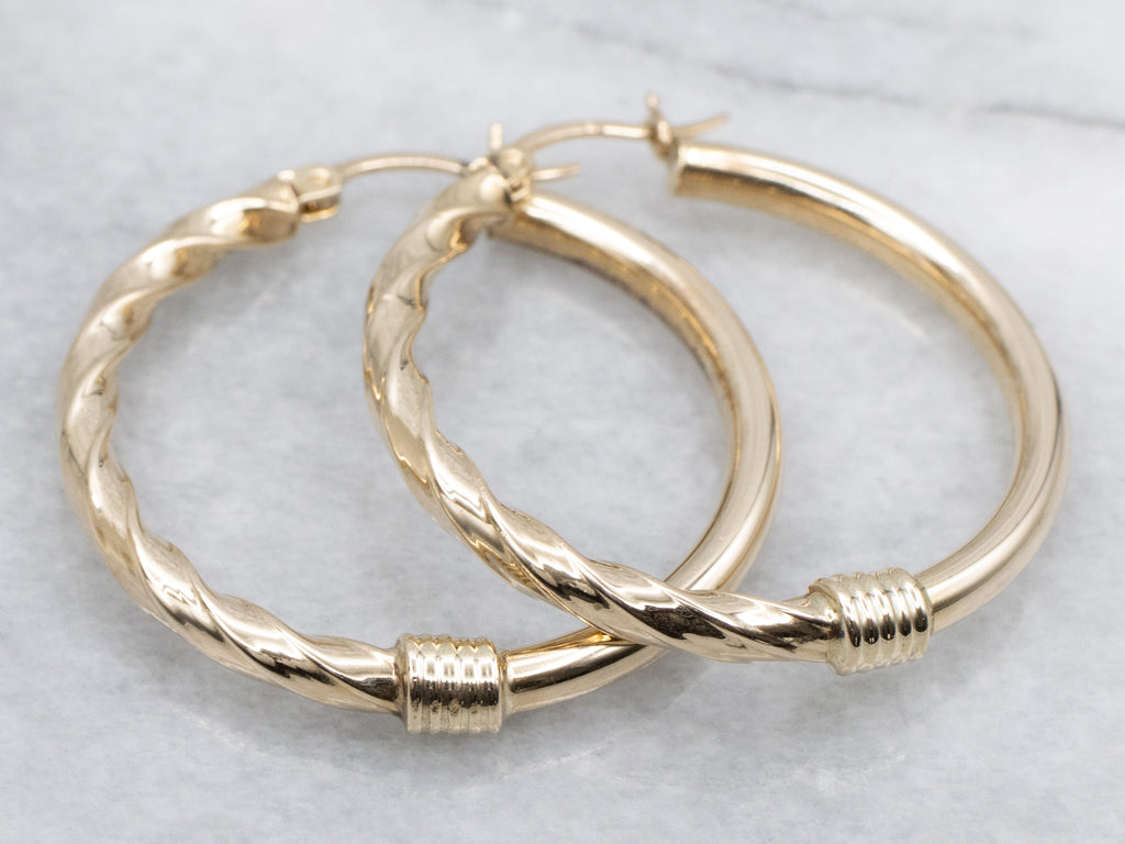 Partial Twist Yellow Gold Hoop Earrings