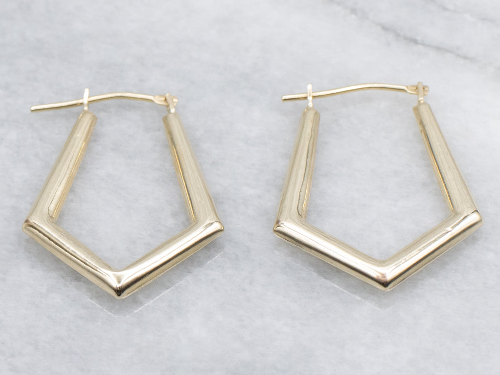 Geometric Yellow Gold Puff Hoop Earrings