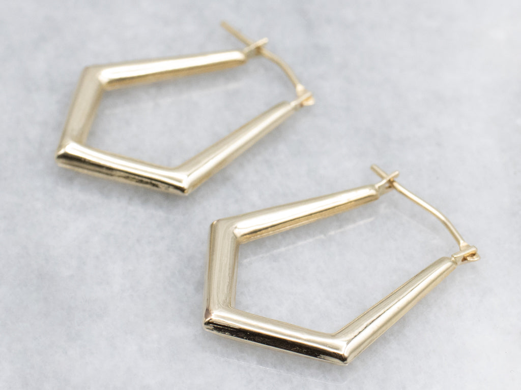 Geometric Yellow Gold Puff Hoop Earrings