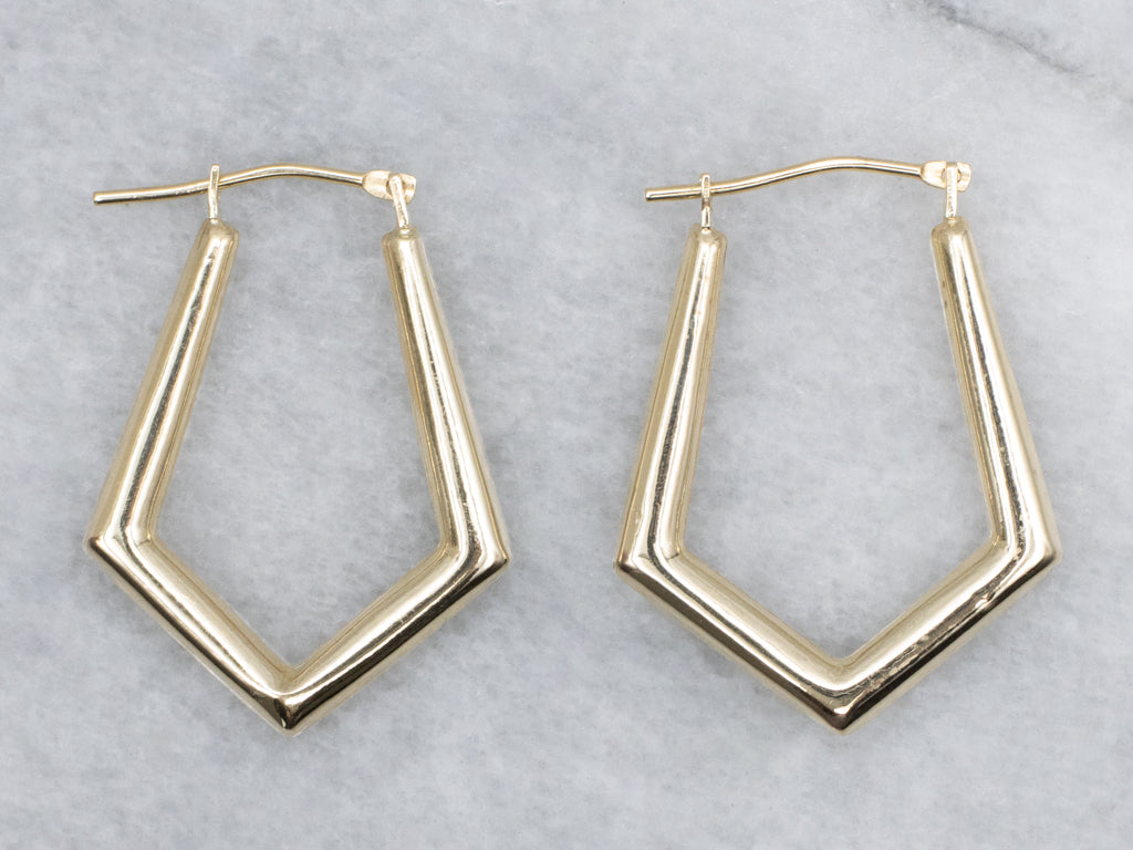 Geometric Yellow Gold Puff Hoop Earrings