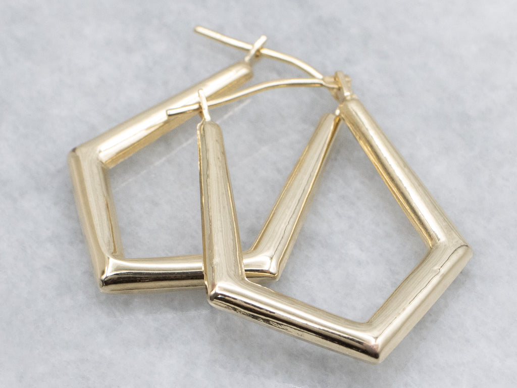 Geometric Yellow Gold Puff Hoop Earrings