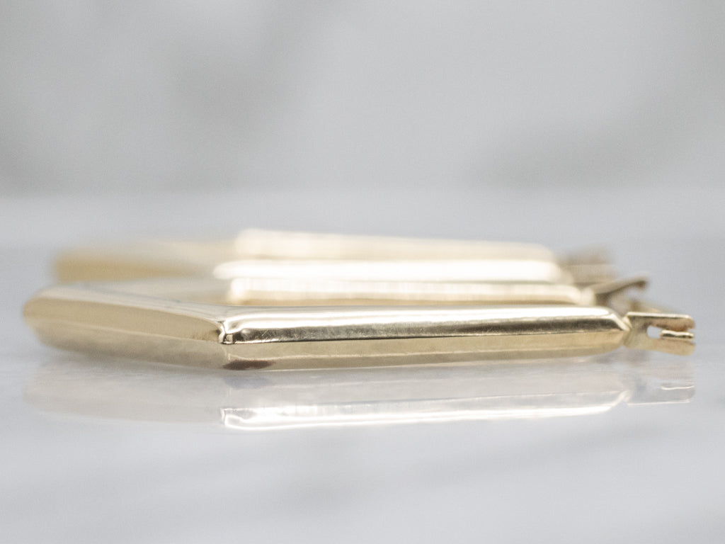 Geometric Yellow Gold Puff Hoop Earrings