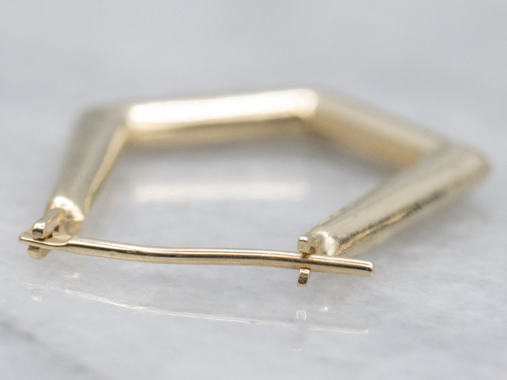 Geometric Yellow Gold Puff Hoop Earrings