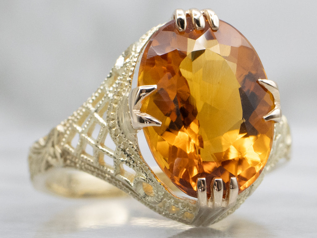 Vintage Gold and Citrine Filigree Cocktail Ring