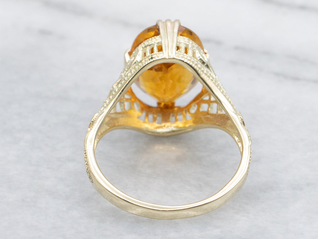 Vintage Gold and Citrine Filigree Cocktail Ring