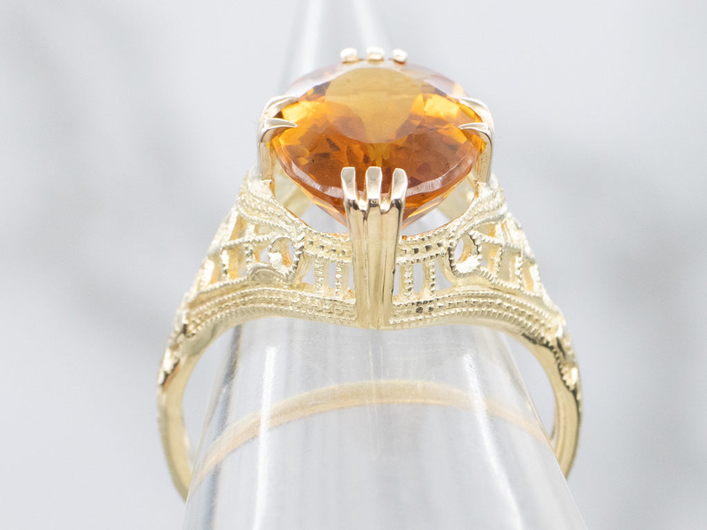 Vintage Gold and Citrine Filigree Cocktail Ring