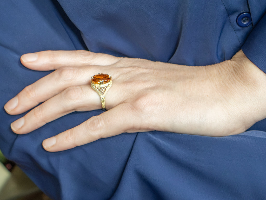 Vintage Gold and Citrine Filigree Cocktail Ring