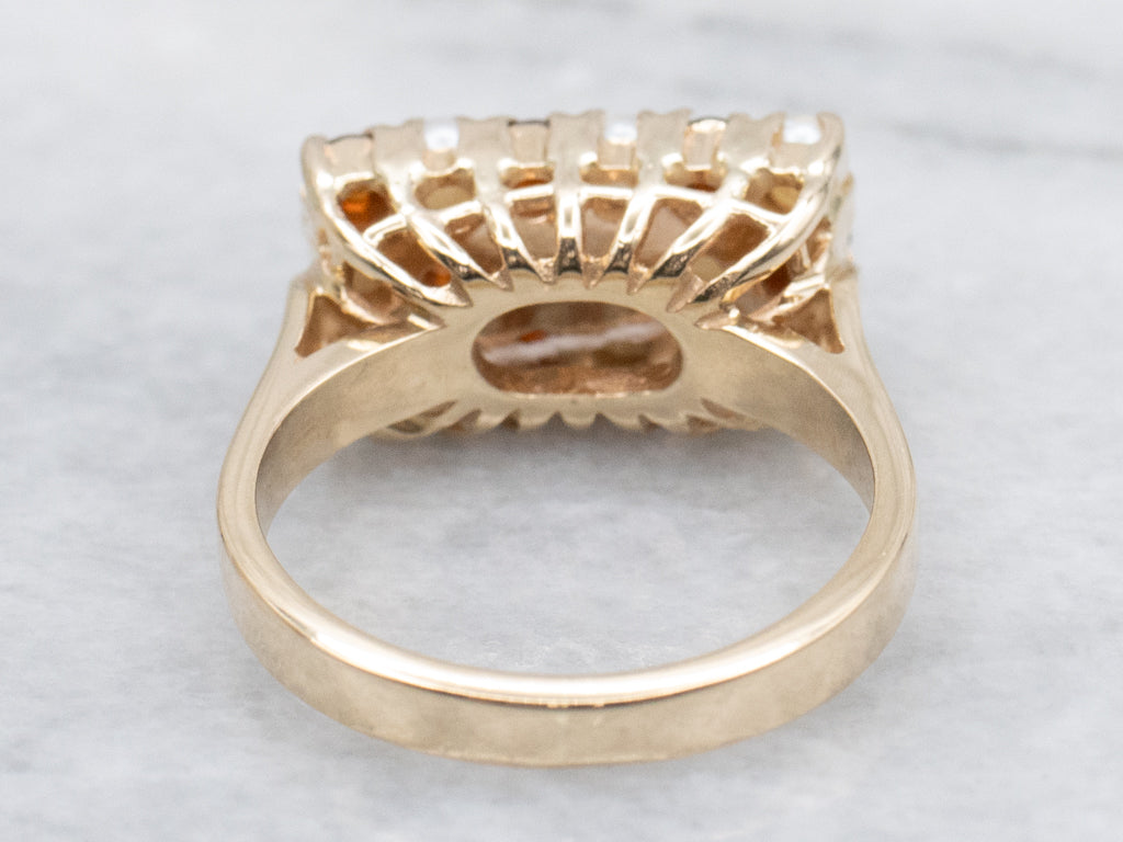 Alternating Garnet and Seed Pearl Italian Gold Ring