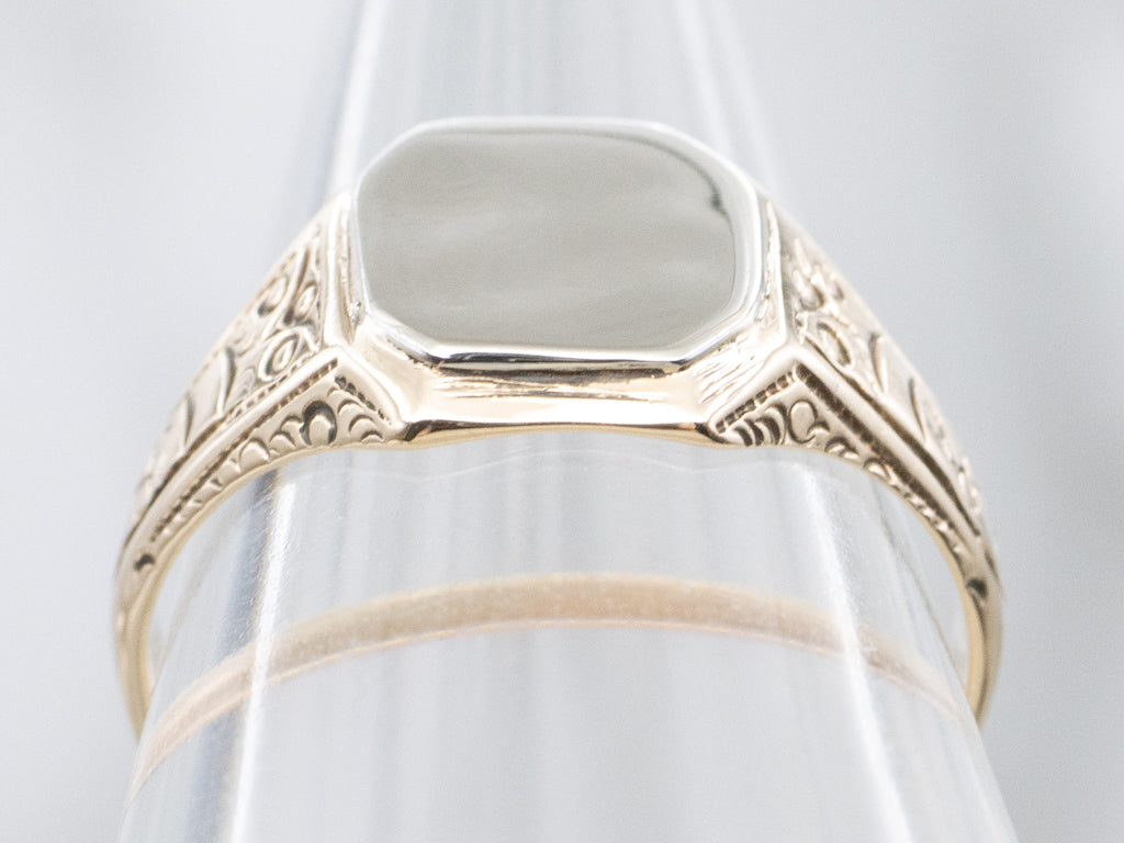 Antique Two-Tone Gold Signet Ring with Engraved Details