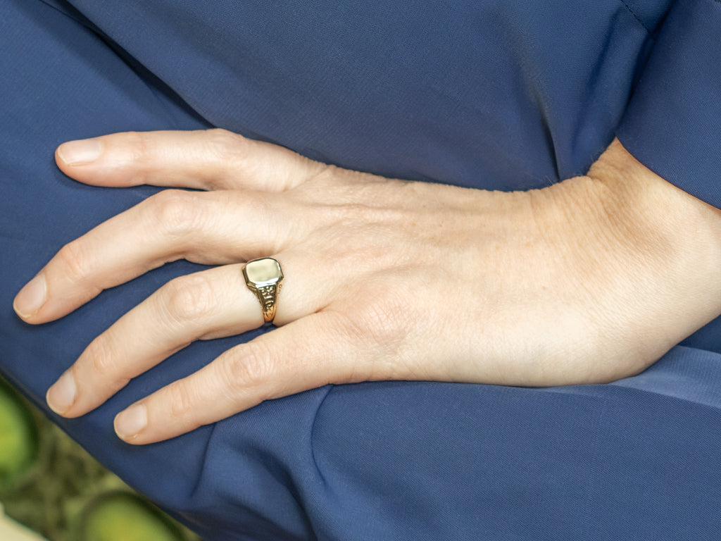 Antique Two-Tone Gold Signet Ring with Engraved Details