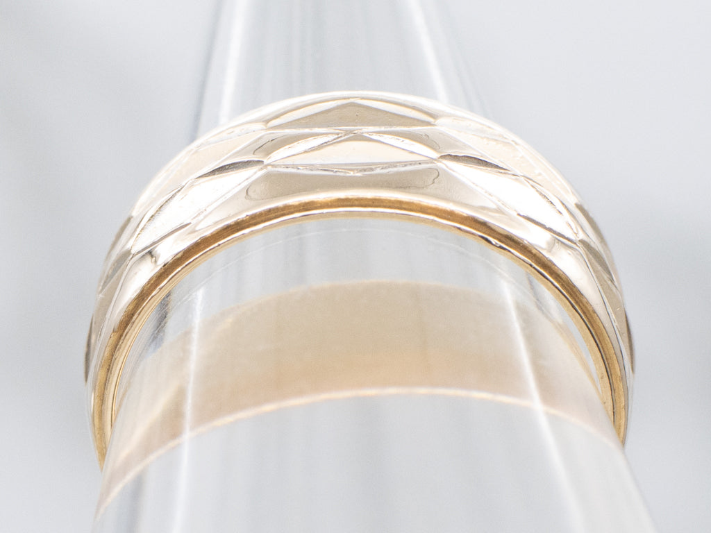 Wide Yellow Gold Band with Faceted Center
