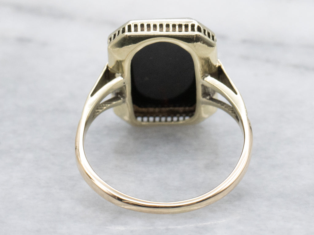 Bloodstone Engraved Two-Tone Gold Vintage Ring