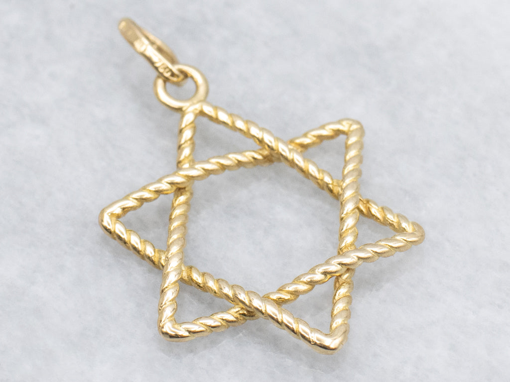Rope Twist Star of David Yellow Gold Pendant
