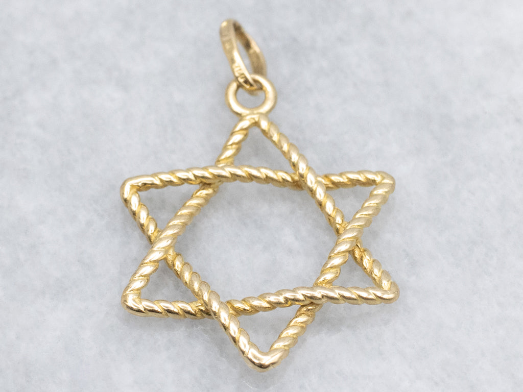 Rope Twist Star of David Yellow Gold Pendant