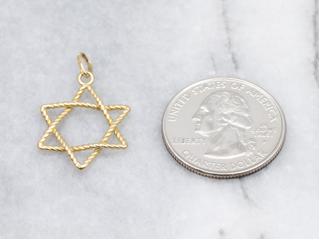 Rope Twist Star of David Yellow Gold Pendant