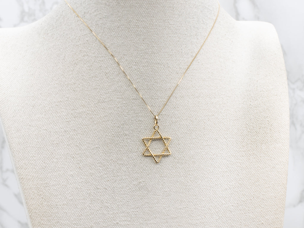 Rope Twist Star of David Yellow Gold Pendant