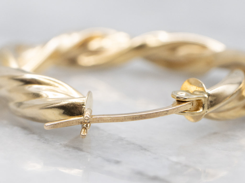 Puffed Twisted Yellow Gold Hoop Earrings