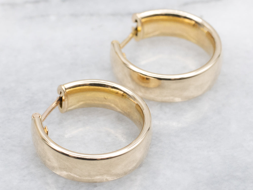 Wide Italian Yellow Gold Hoop Earrings