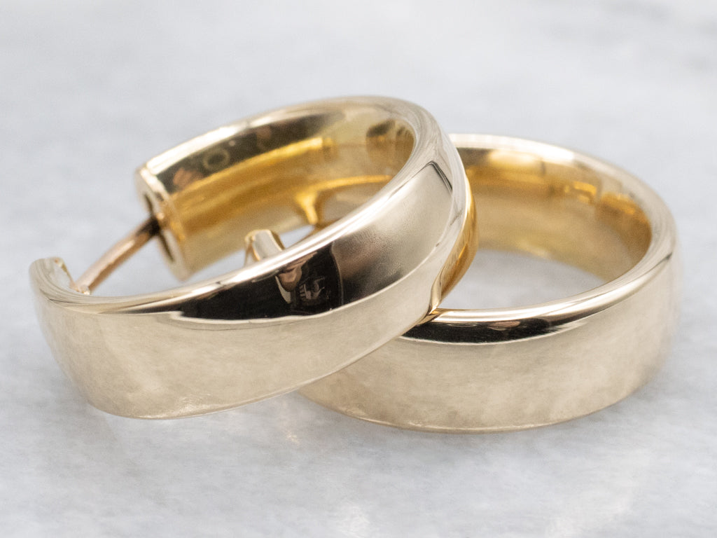 Wide Italian Yellow Gold Hoop Earrings