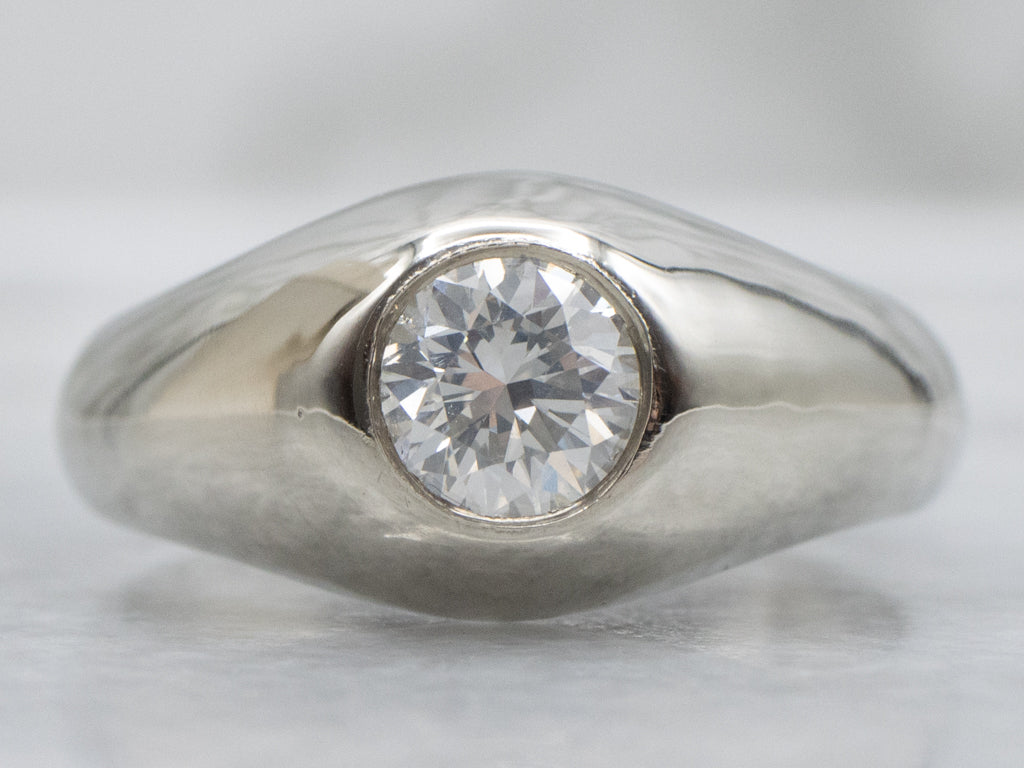Unisex Flush Set Diamond Solitaire White Gold Ring