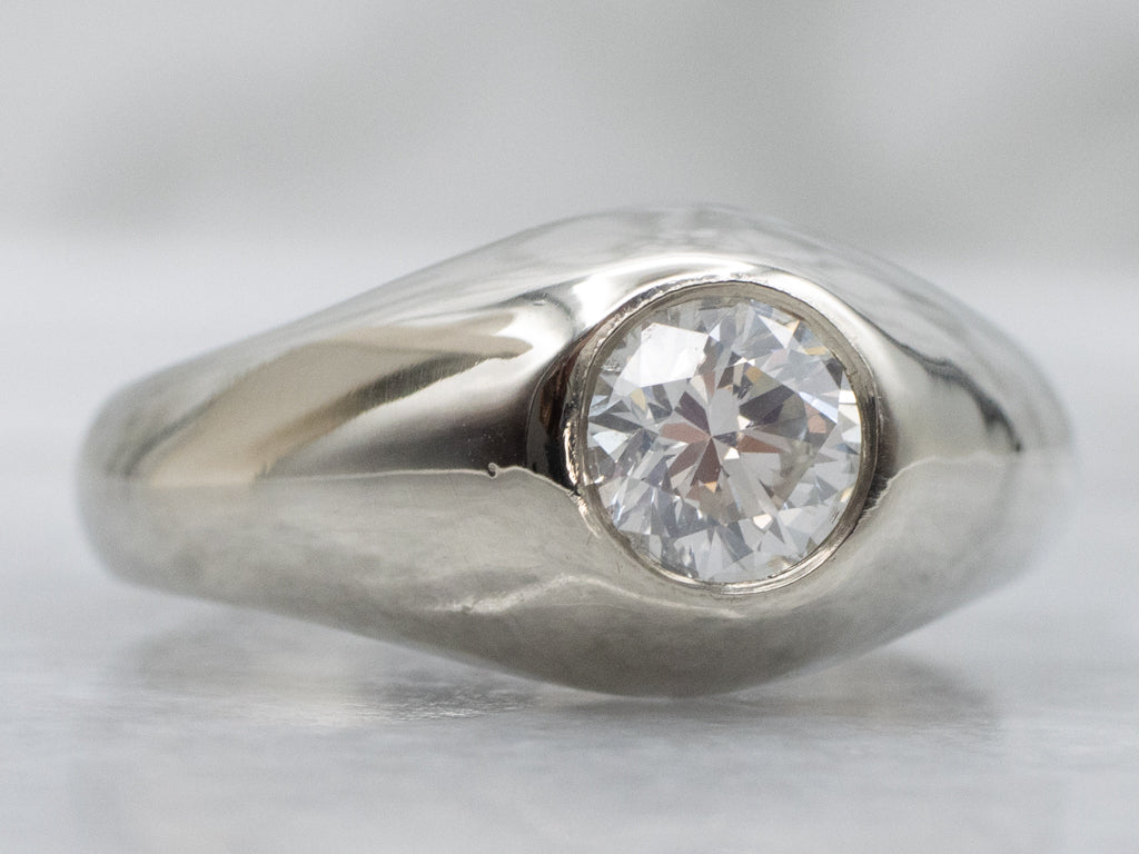 Unisex Flush Set Diamond Solitaire White Gold Ring