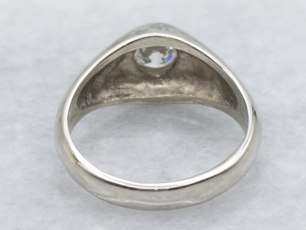 Unisex Flush Set Diamond Solitaire White Gold Ring