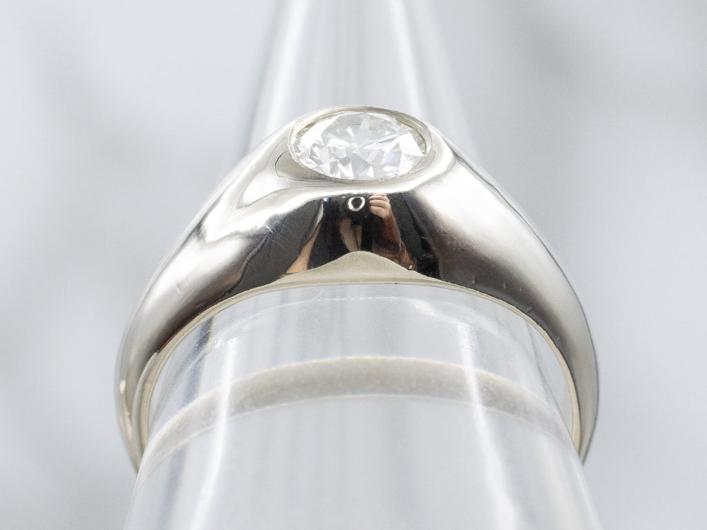 Unisex Flush Set Diamond Solitaire White Gold Ring