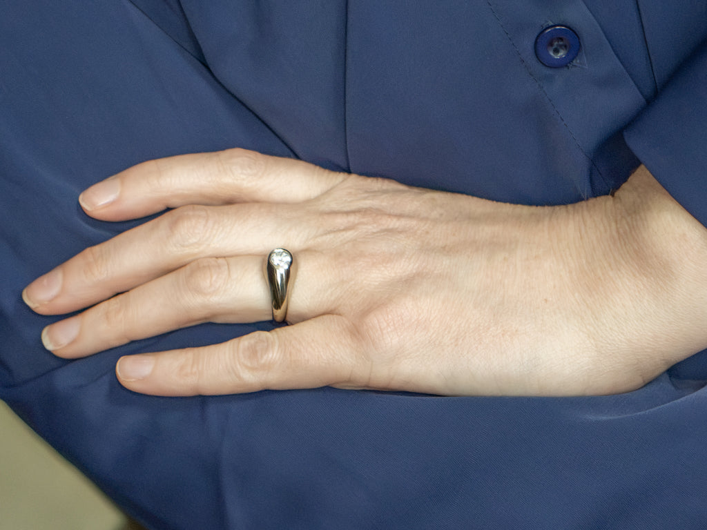 Unisex Flush Set Diamond Solitaire White Gold Ring