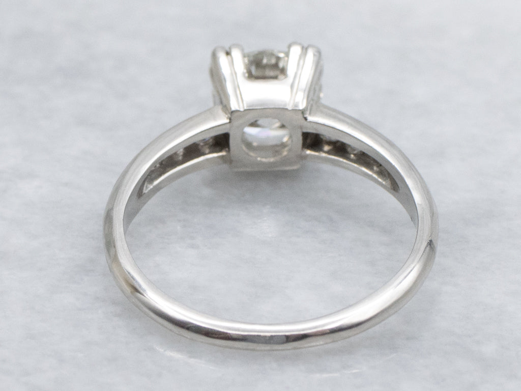 Retro Era Platinum and Diamond Engagement Ring with Fishtail Prongs