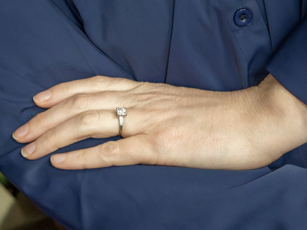 Retro Era Platinum and Diamond Engagement Ring with Fishtail Prongs
