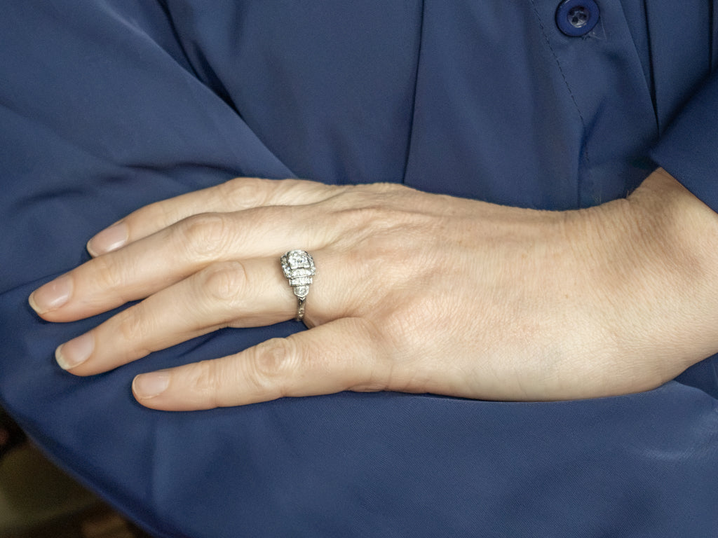 Antique Platinum Old Mine Cut Diamond and Diamond Halo Ring