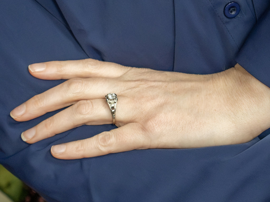Late Art Deco European Cut Diamond Solitaire Engagement Ring