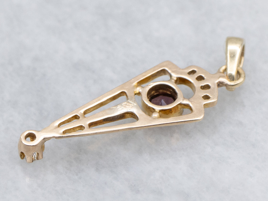 Antique Amethyst Doublet and Diamond Open Work Gold Pendant