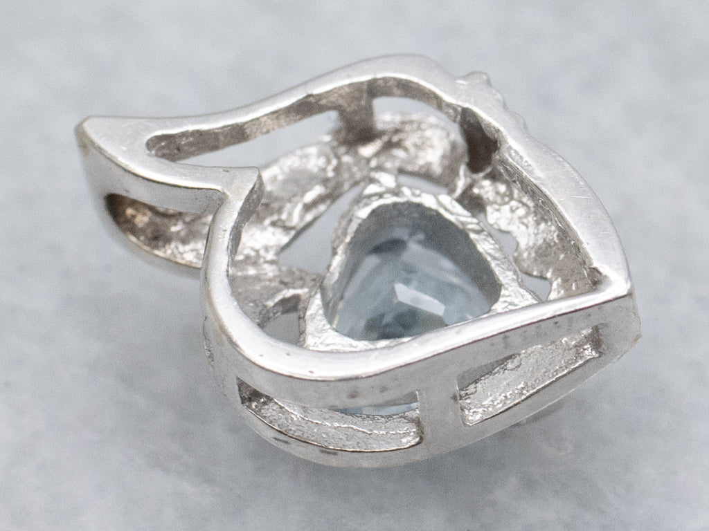 Modern Heart-Cut Aquamarine and Diamond White Gold Pendant