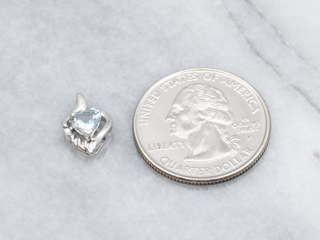 Modern Heart-Cut Aquamarine and Diamond White Gold Pendant