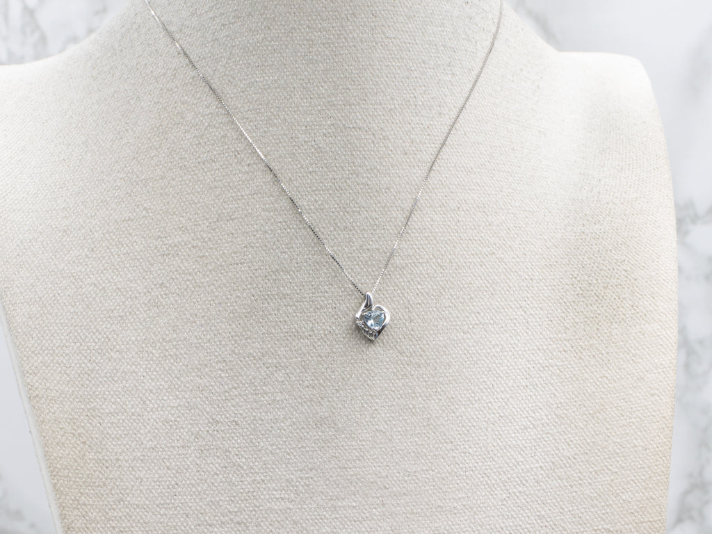 Modern Heart-Cut Aquamarine and Diamond White Gold Pendant