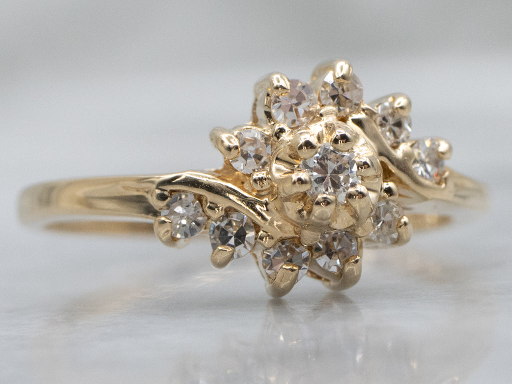 Yellow Gold Diamond Cluster Bypass Ring